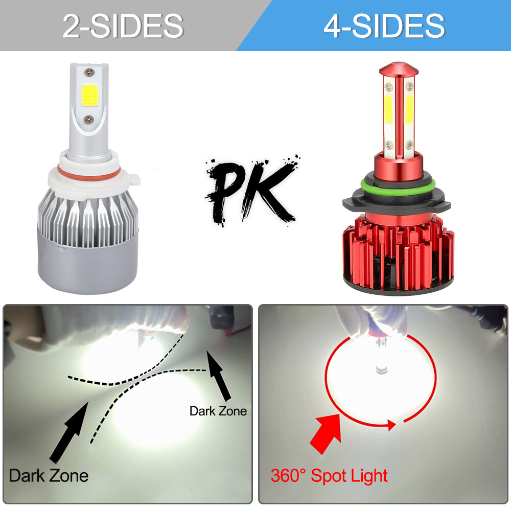 2X 4-Sides 9006 HB4 LED Headlight Bulb Kit Low Beam Foglight Super Bright 6500K