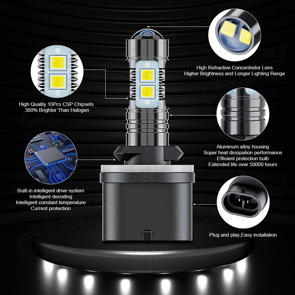 880/899 LED Fog DRL Light Bulbs 330000LM High Power 10000k Cool White Set of 2
