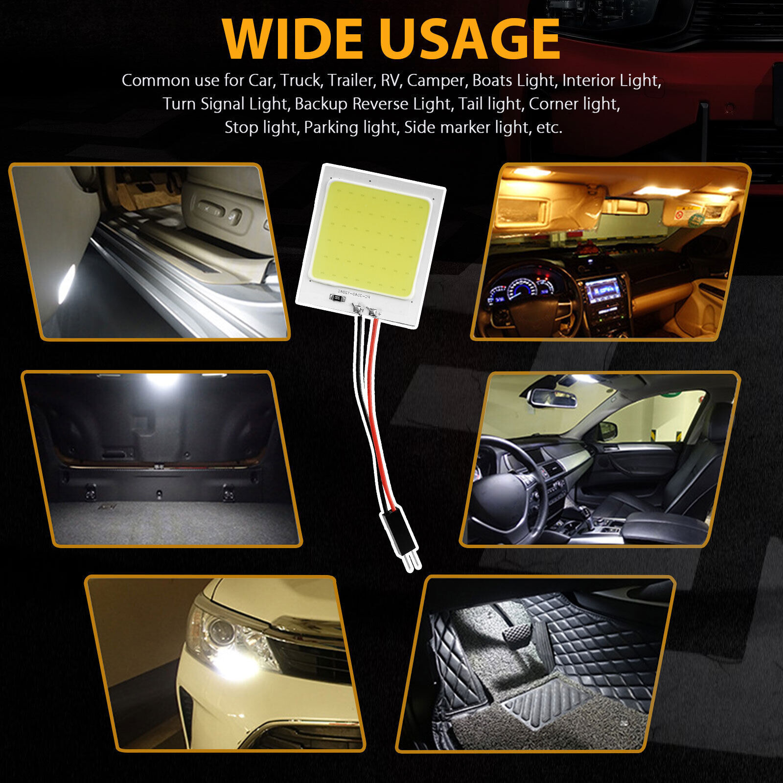 48SMD COB White Panel LED T10 Car Interior Panel Light 12V Dome Lamp Bulbs LOT