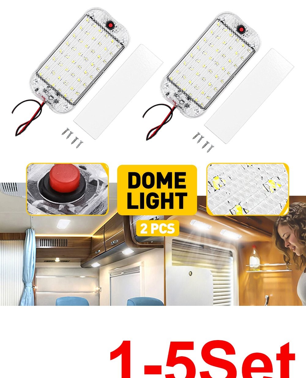 1-5Set 48 LED Car Interior Roof Light Ceiling Dome Lamp RV Camper Trailer Truck