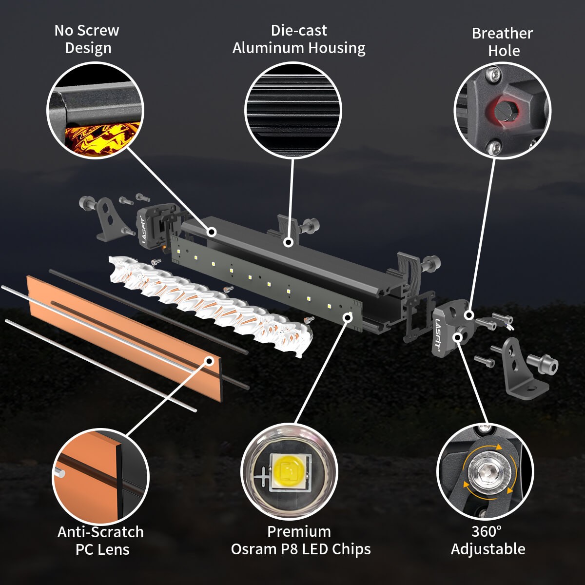 12″ 22″ 32″ 42″ 52″ inch Off-Road LED Light Bar Spot Flood Combo Amber / White