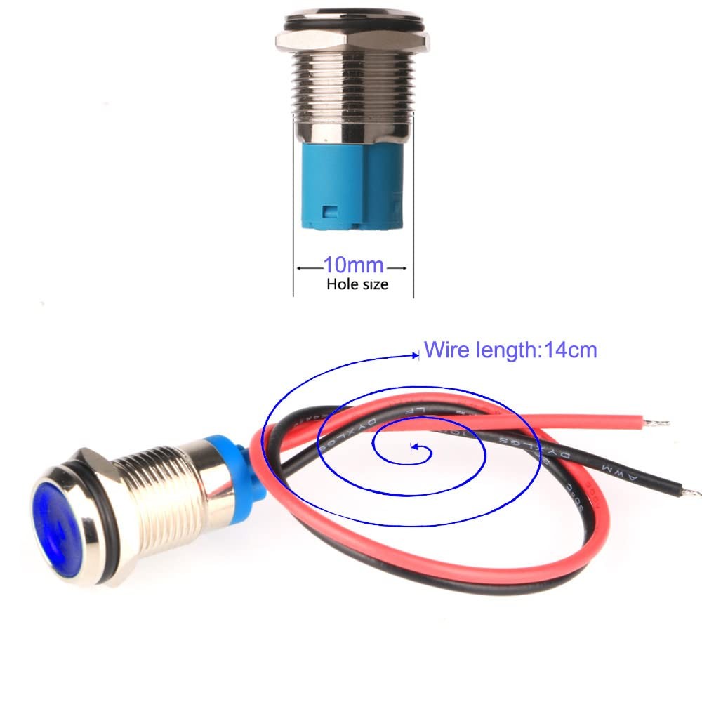5pcs 10mm Energy-saving LED Metal Indicator Light AC/DC 12-24V Waterproof Sig…