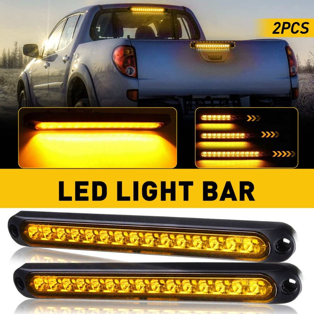 2X Amber 15 LED Flowing Turn Signal Brake Rear Stop Tail Light Bar Trailer Truck