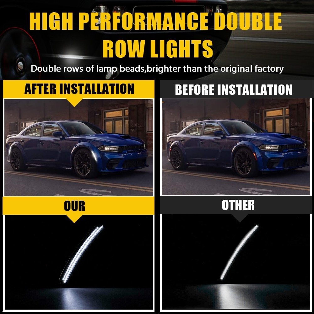 For Dodge Charger 2015-2023 Front Rear Side Marker Light Lamps Smoked LED EOOR