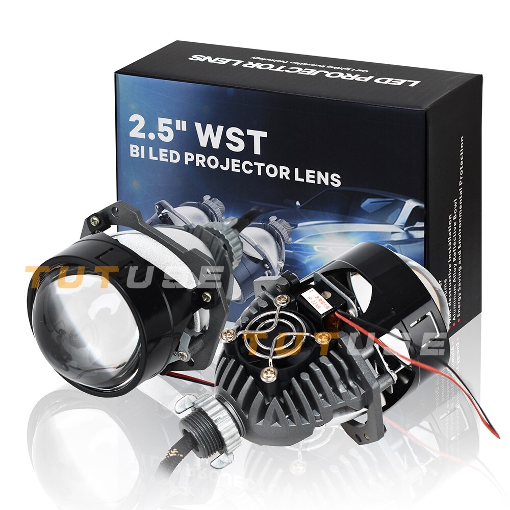 Mini Headlight 2.5 inch Bi LED Projector Lens+Silver Shrouds Retrofit Universal