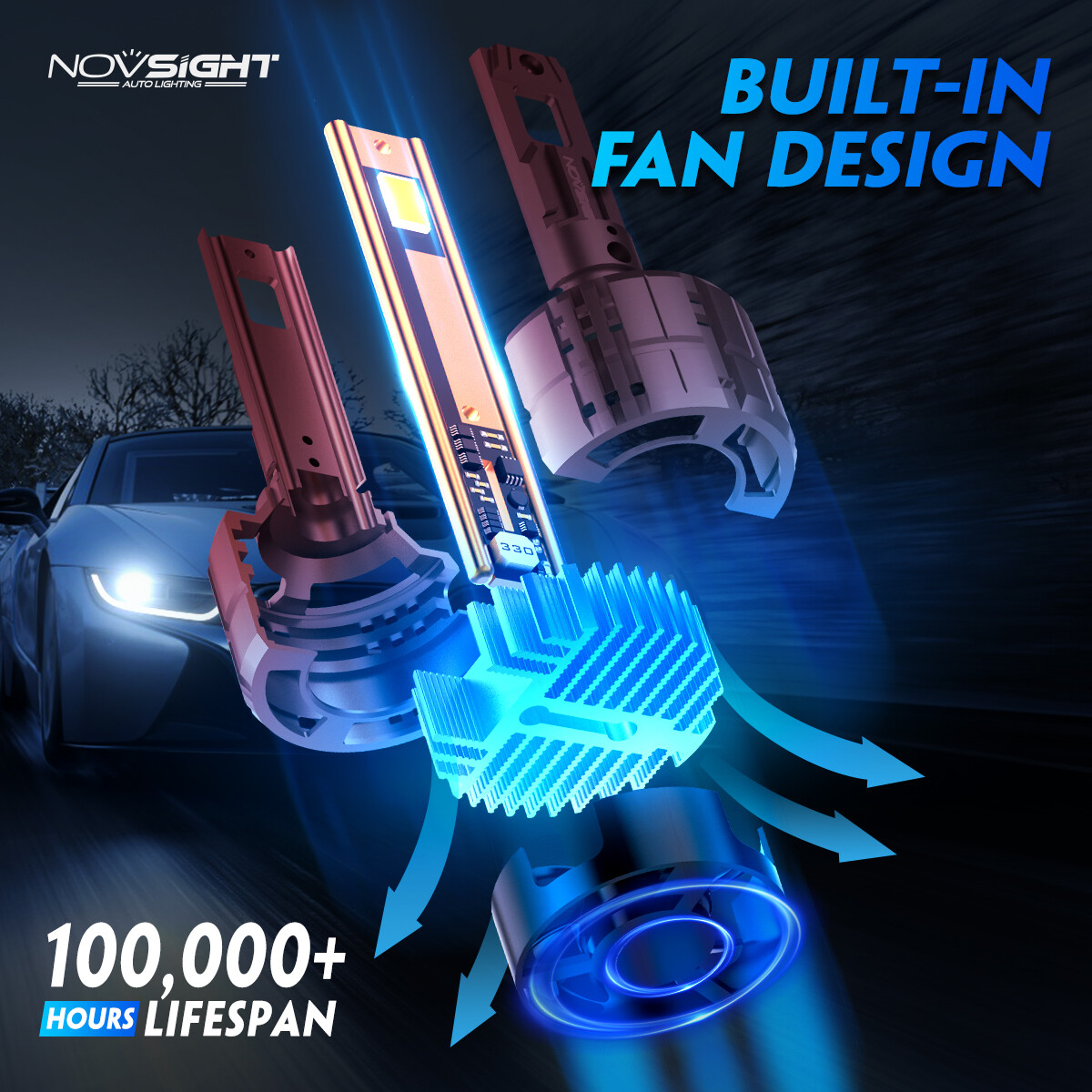 Novsight 200W 40000LM Pair Led Headlight Bulb Conversion Kit High Low Beam 6500K