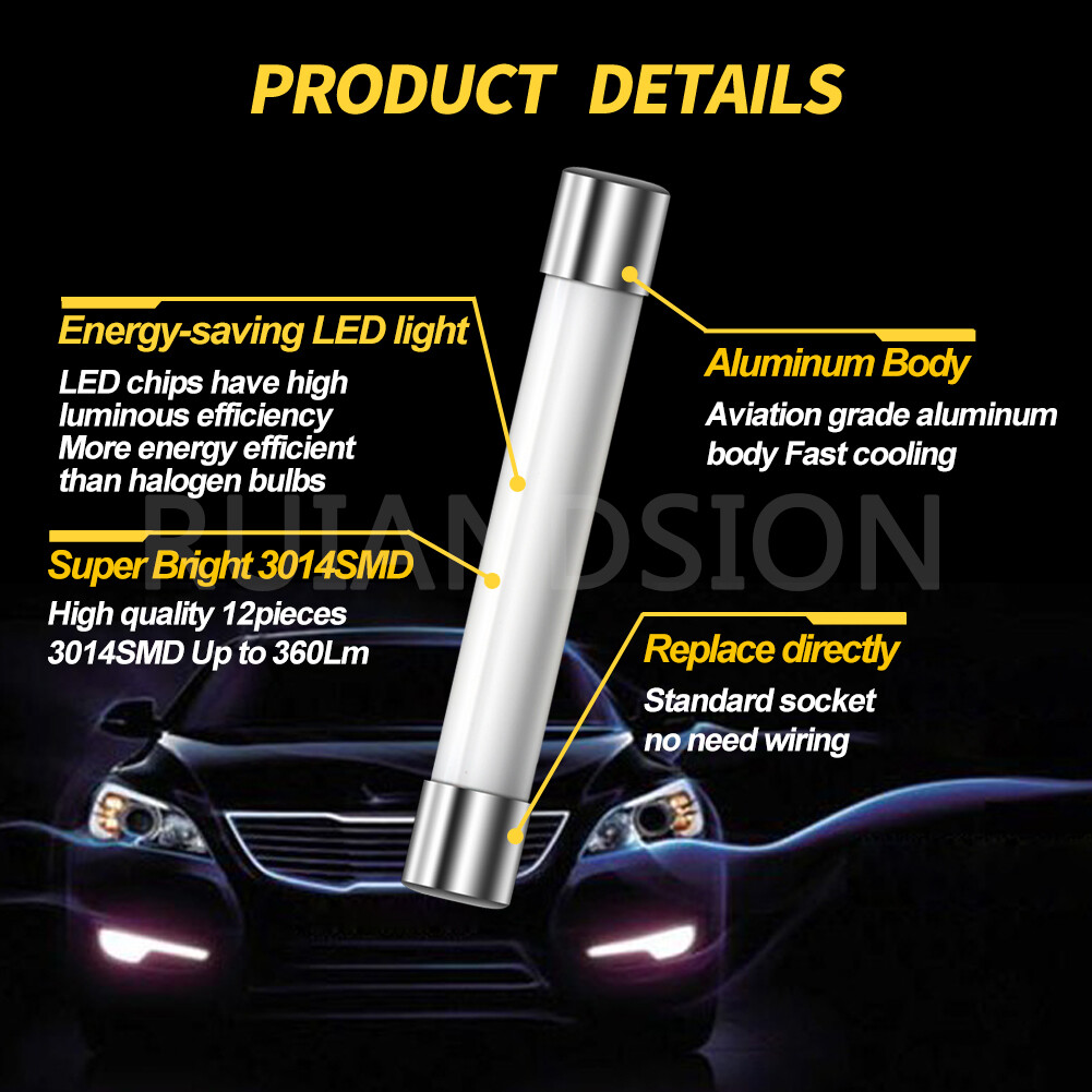 2PC/4PC White 42MM/45MM 3014-LED Truck Festoon Dome Reading Light Bulb AC/DC 12V