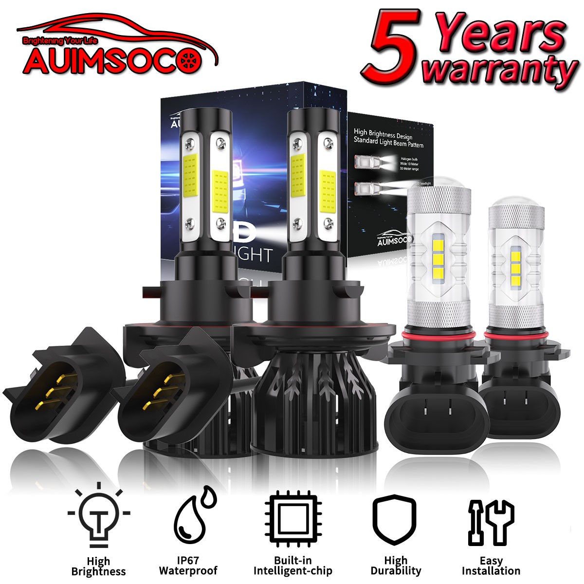 For Ford F-450 Super Duty 2005-2021 2/4-Door LED Headlight 4x Bulbs 24000LM 60W