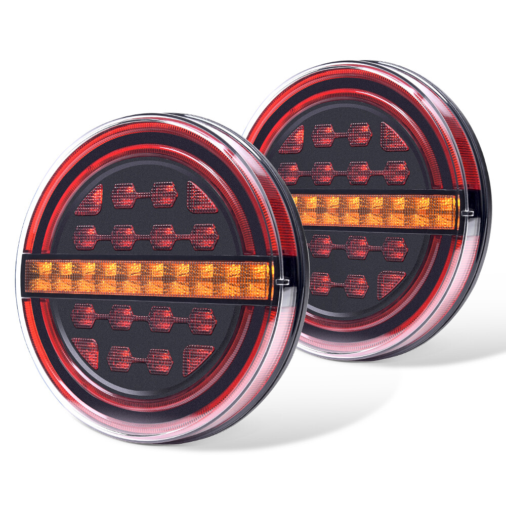 Pair 5.3″ Round LED Trailer Light Brake Lamp DRL Flow Amber Turn Signal Lamp Kit