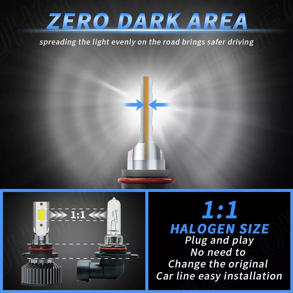 H11 H9 LED Headlight Super Bright Bulbs Kit 8000K White 330000LM High/Low Beam