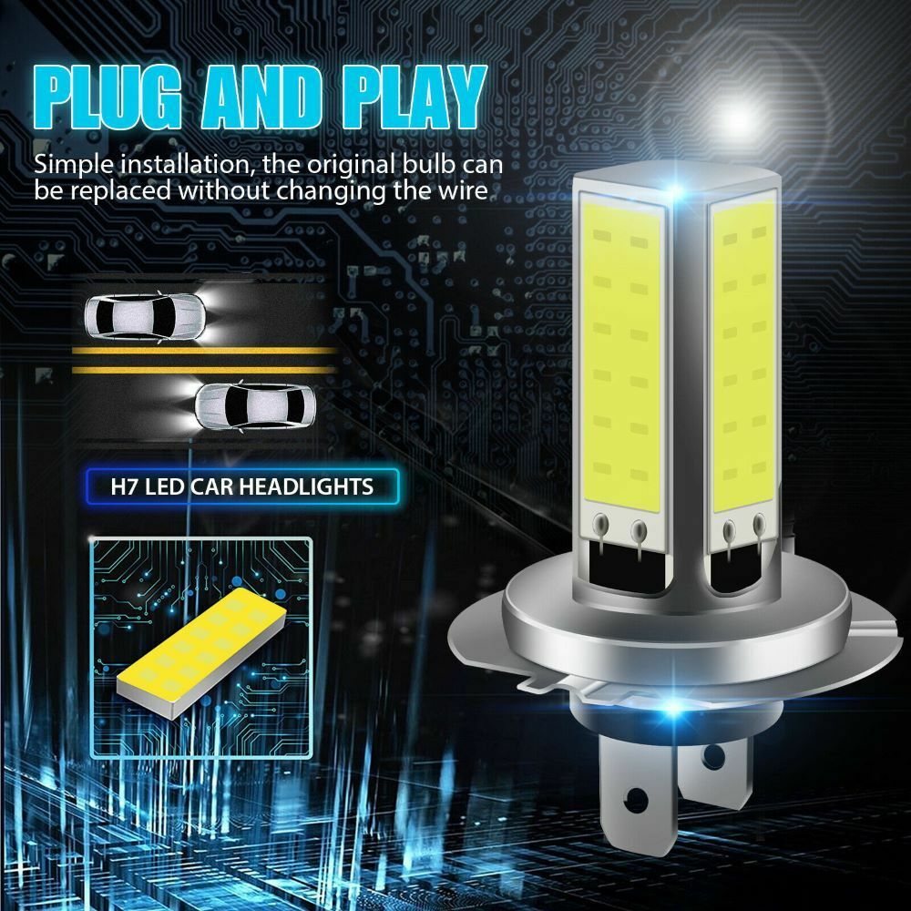 2Pcs 55W H7 20000LM Car LED Headlight Bulbs Kit Hid White 6000K 12V New