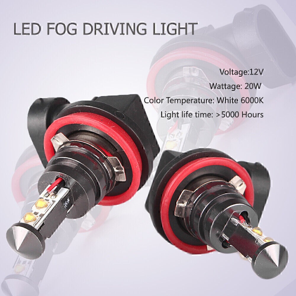 2x 20W H11 Car LED Front Fog Light Headlight White 6000k Daytime Running Light