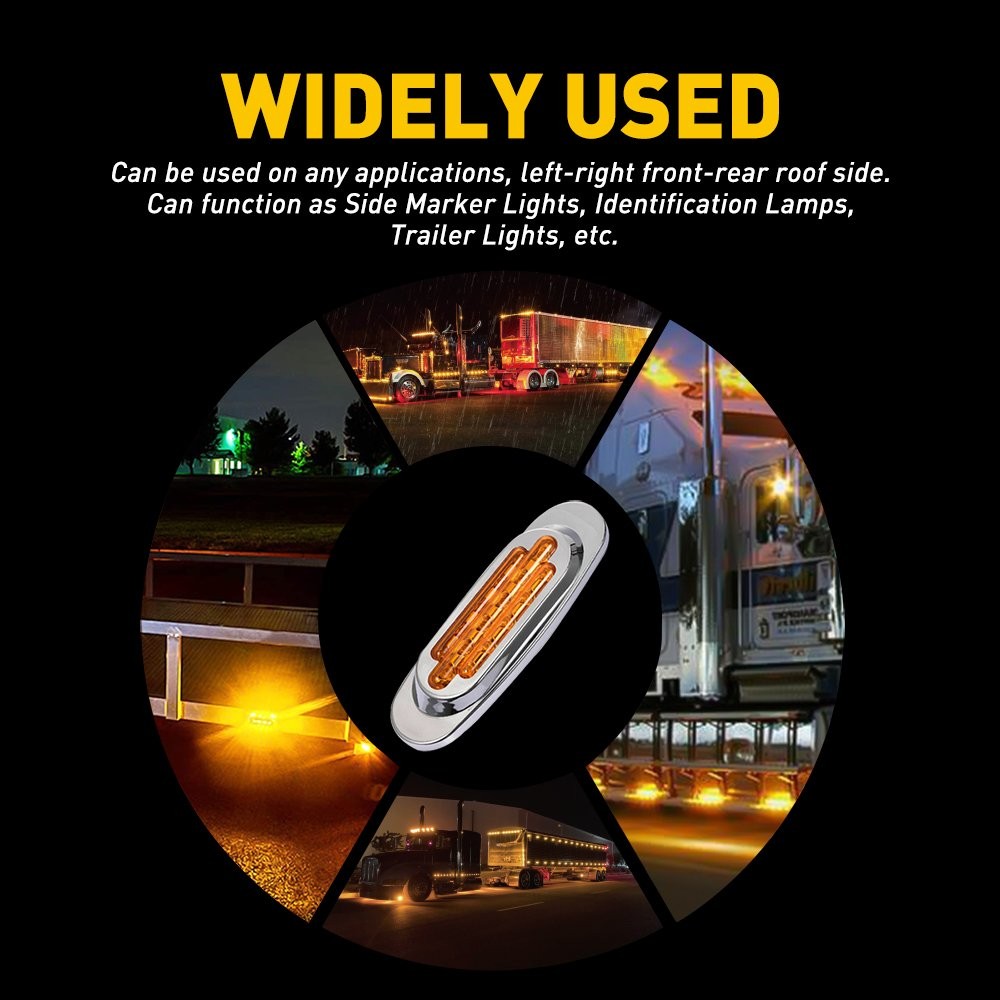 2x Amber 16-LED Side Marker Clearance Lights Waterproof for Trailer Truck RV EXC