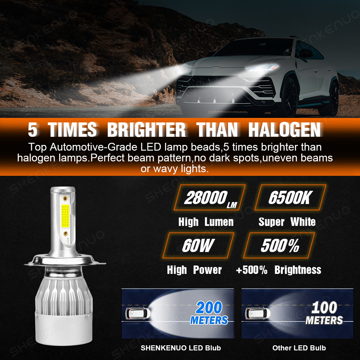 2x H4 9003 Semi High Low Beam Projector LED Headlight Bulbs Conversion Kits
