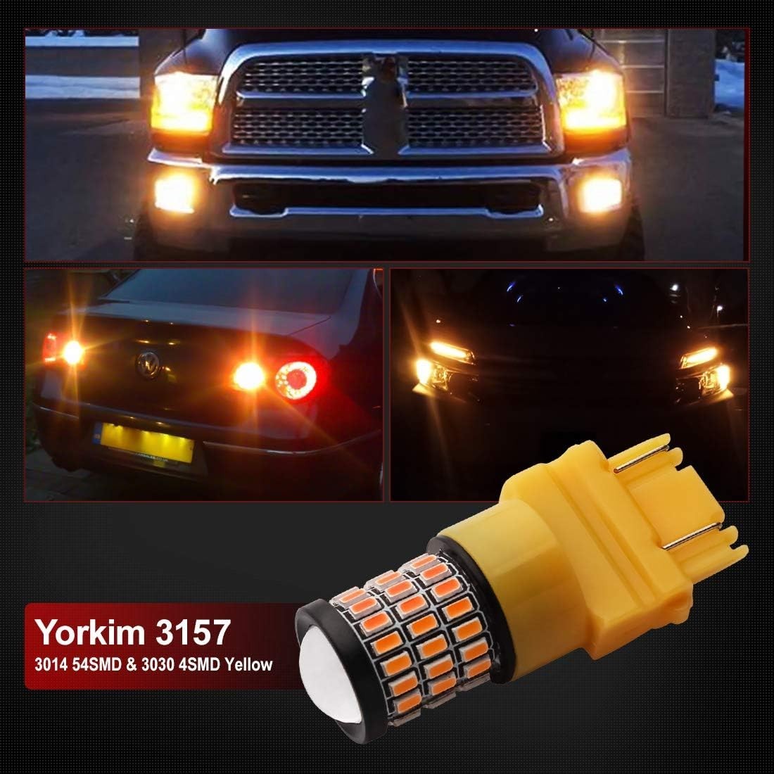 Plug & Play 3157 Amber LED Bulbs for Front/Rear Turn Signals – 50000 Hours Life