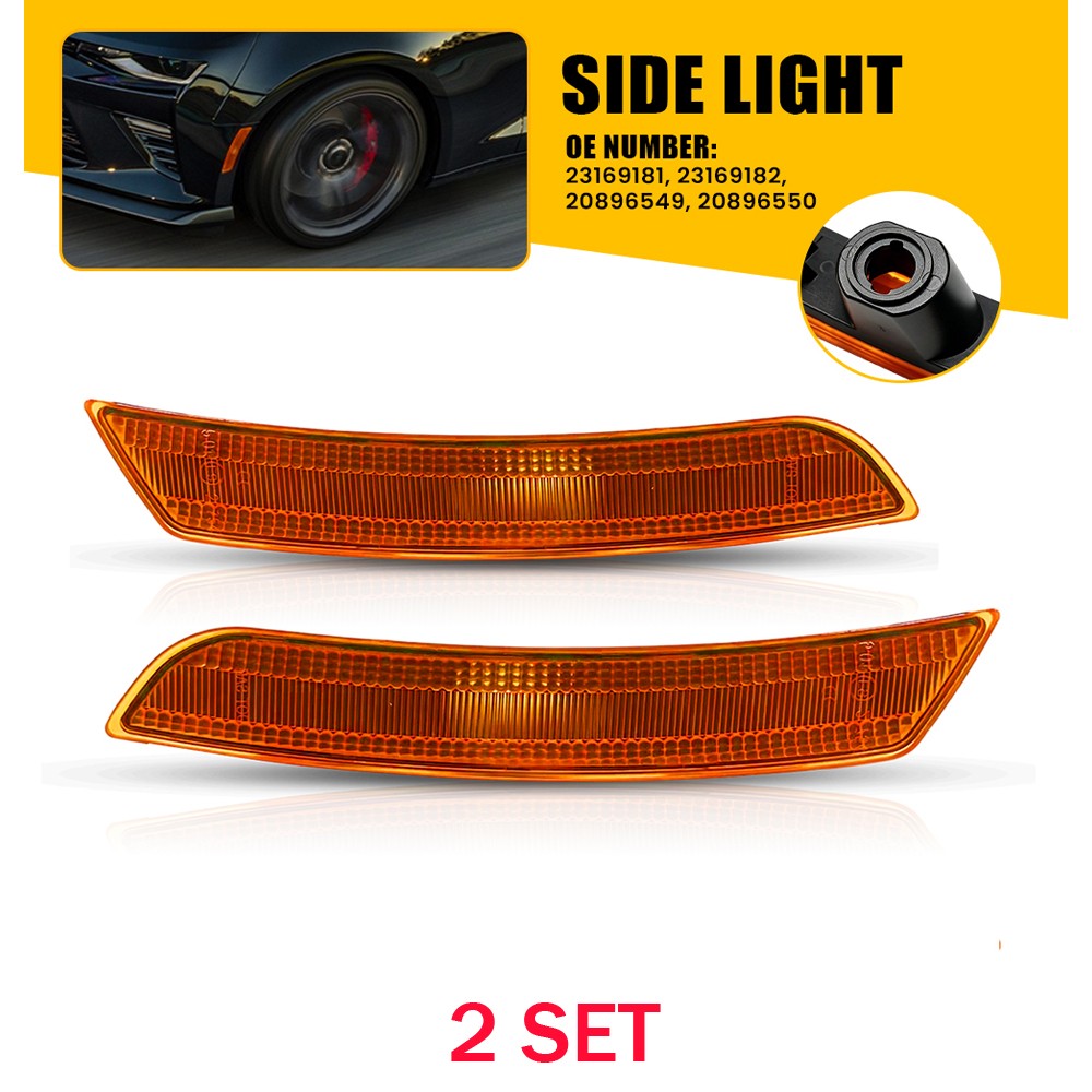 LED Side Marker Light Housings 4PCS Fits 2016-23 Chevrolet Camaro Amber 23169181