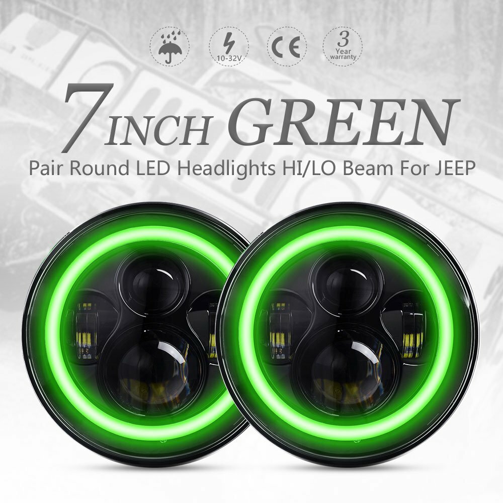 Pair 7Inch LED Headlights Green Halo For 1953-1977 Ford F-100 F-250 F-350 Pickup