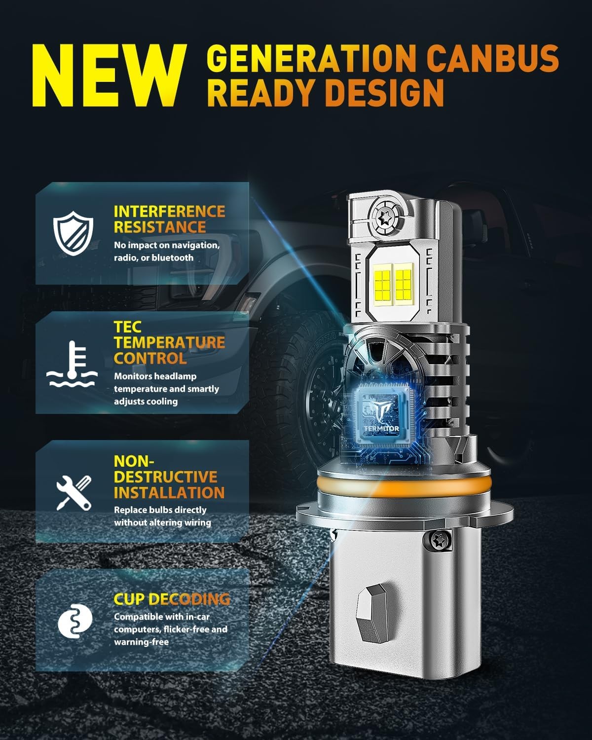 FAHREN 9007 HB5 LED Headlight Bulb 95000LM Hi/Low Beam 1000% Ultra Bright M3 EOA