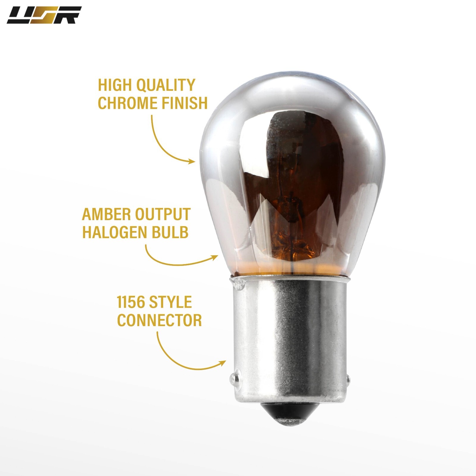 7506 / 1156 Straight Pin Single Filament Stealth Chrome Amber Halogen Bulbs Pair