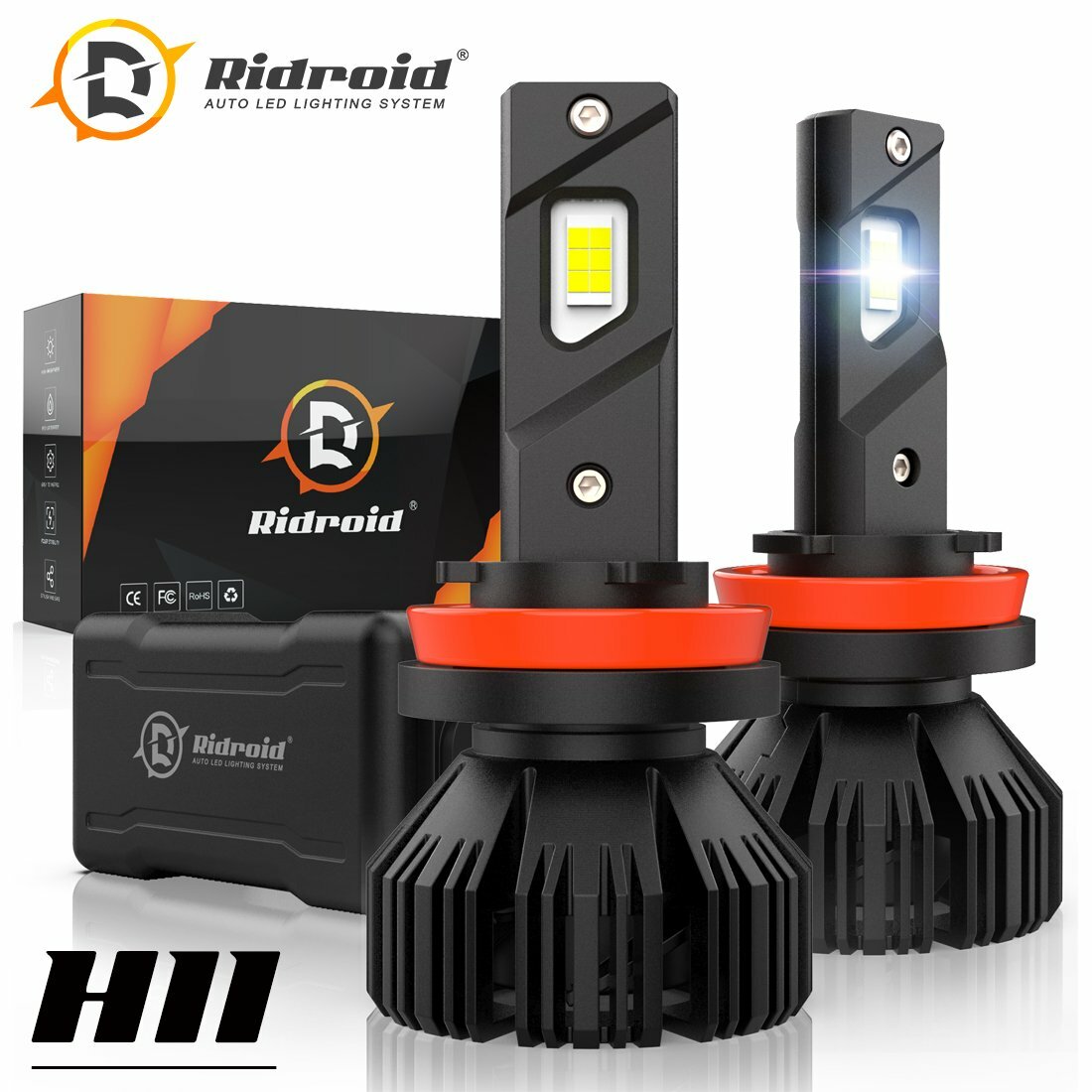 Ridroid H11 LED Headlight Conversion Kit Low Beam Bulb Super Bright 6000K White