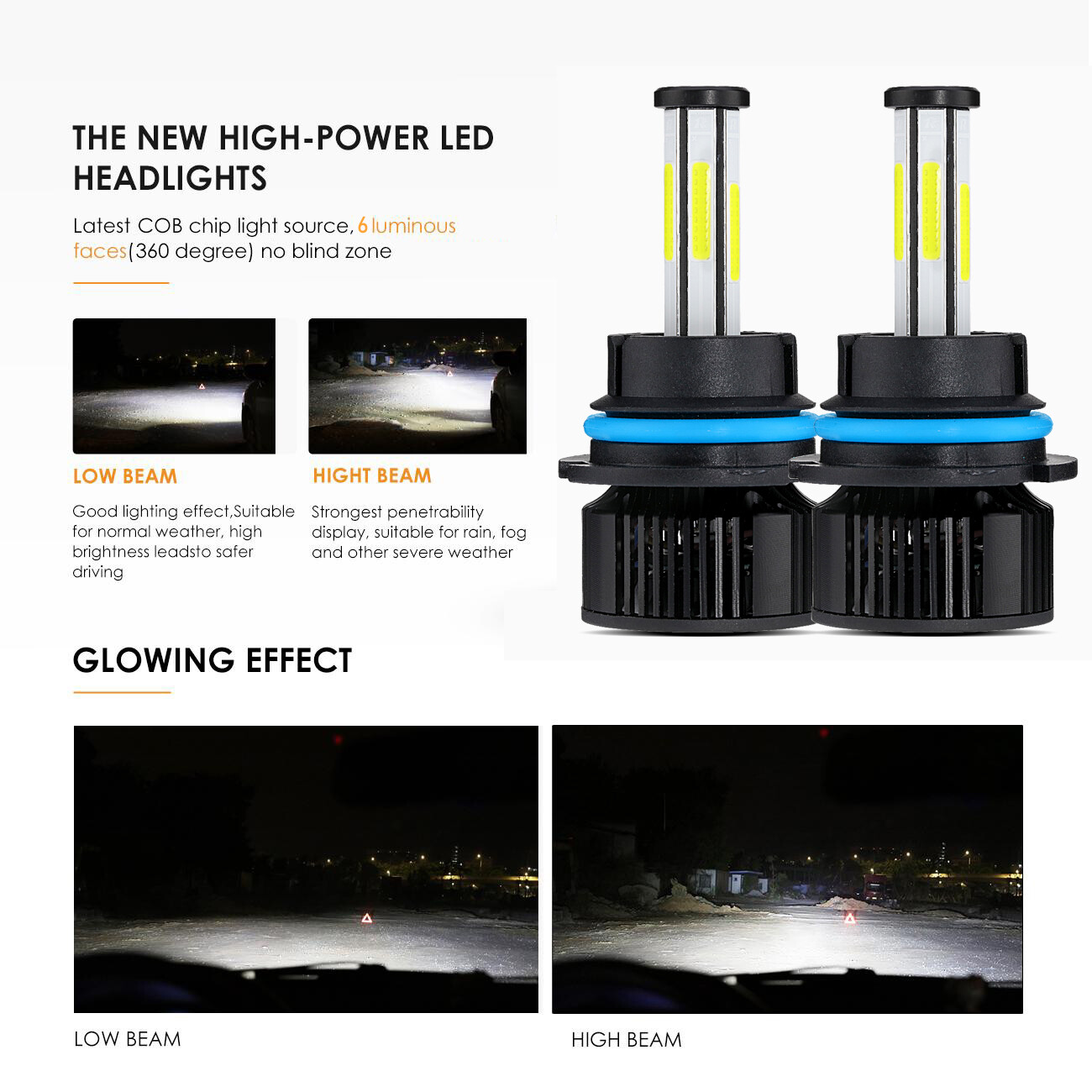 3/6/4-Sides 9007/HB5 LED Headlight Bulbs 6500K White High Low Beam Super Bright