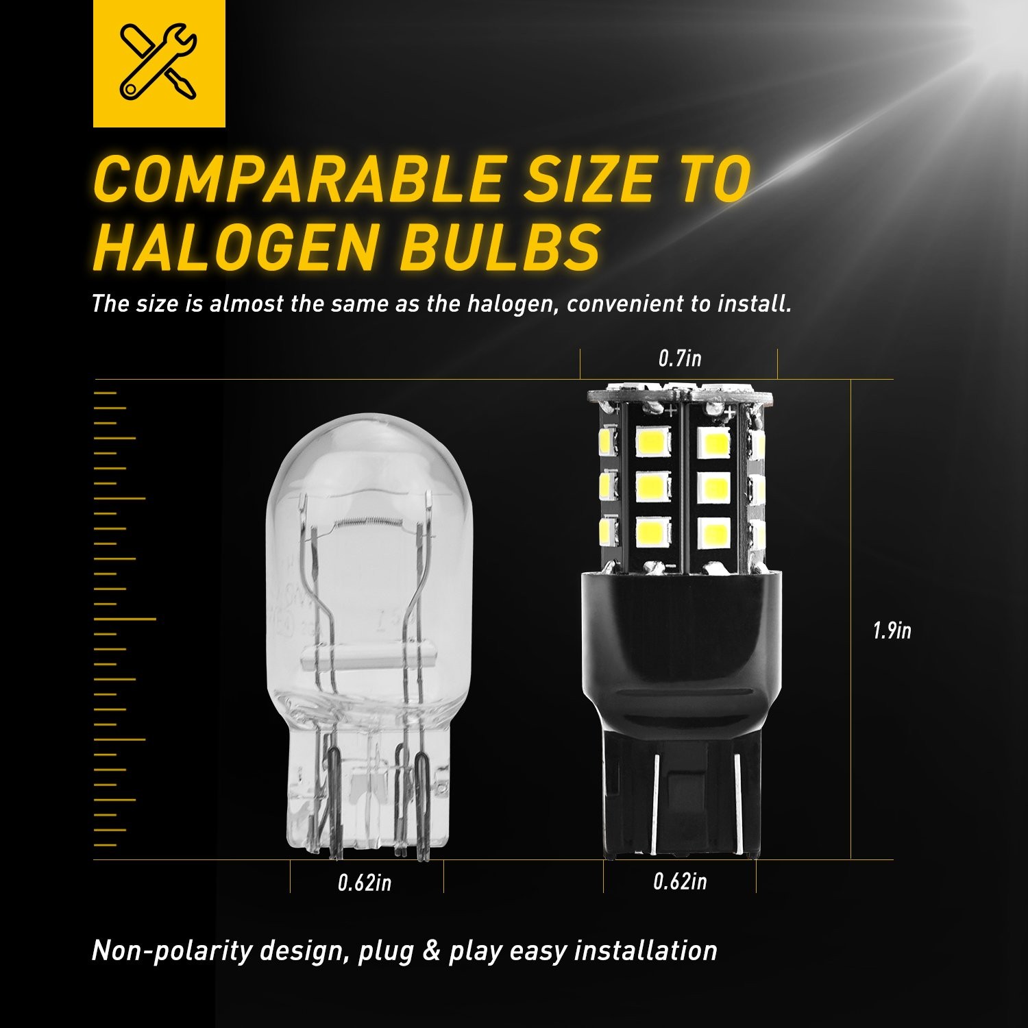 7443 7440 LED Reverse Backup Brake DRL Light Canbus Error Free 7444 Bulbs White