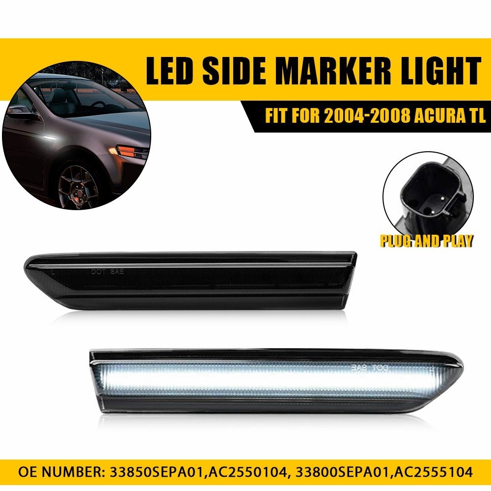 2pcs Smoked Lens White Fender LED Front Side Lights Marker For 2004-08 TL Acura
