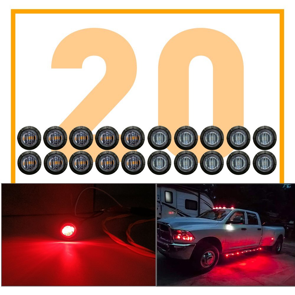 20X 3/4″ 12V Marker LIGHTS LED Bullet Amber Red Truck Trailer RV Round Side Lamp