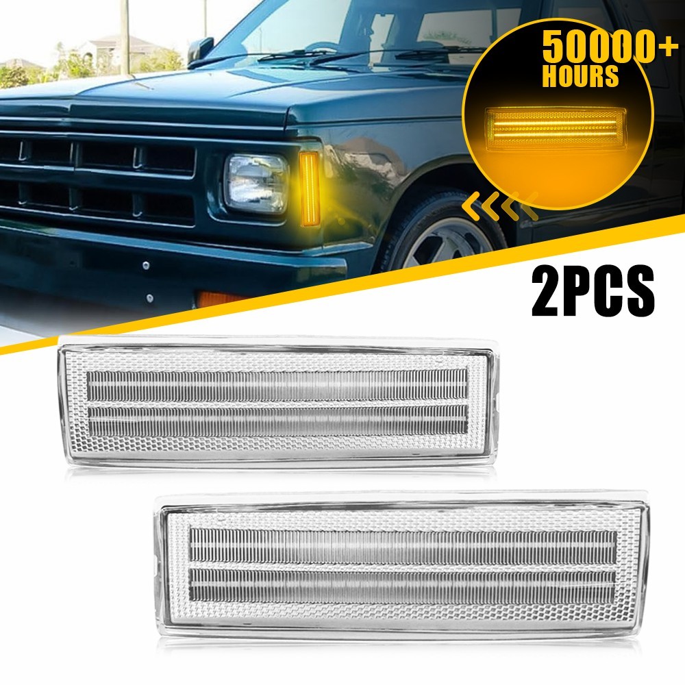 2x CLEAR Side Marker Lights LED For Chevy Olds S10 Pickup S15 Jimmy Amber EOT