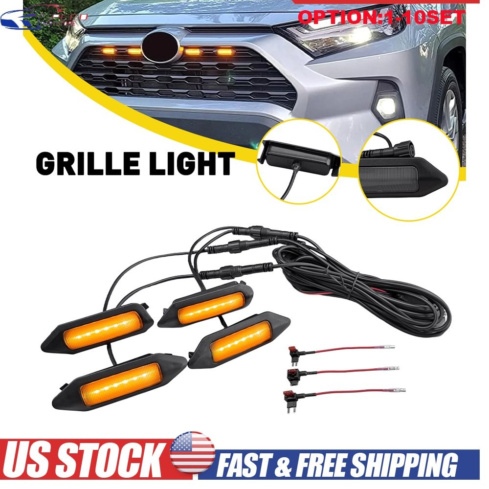LED Lights Front Bumper Air Grille Amber Lamp Smoked For Toyota RAV4 2019-2024
