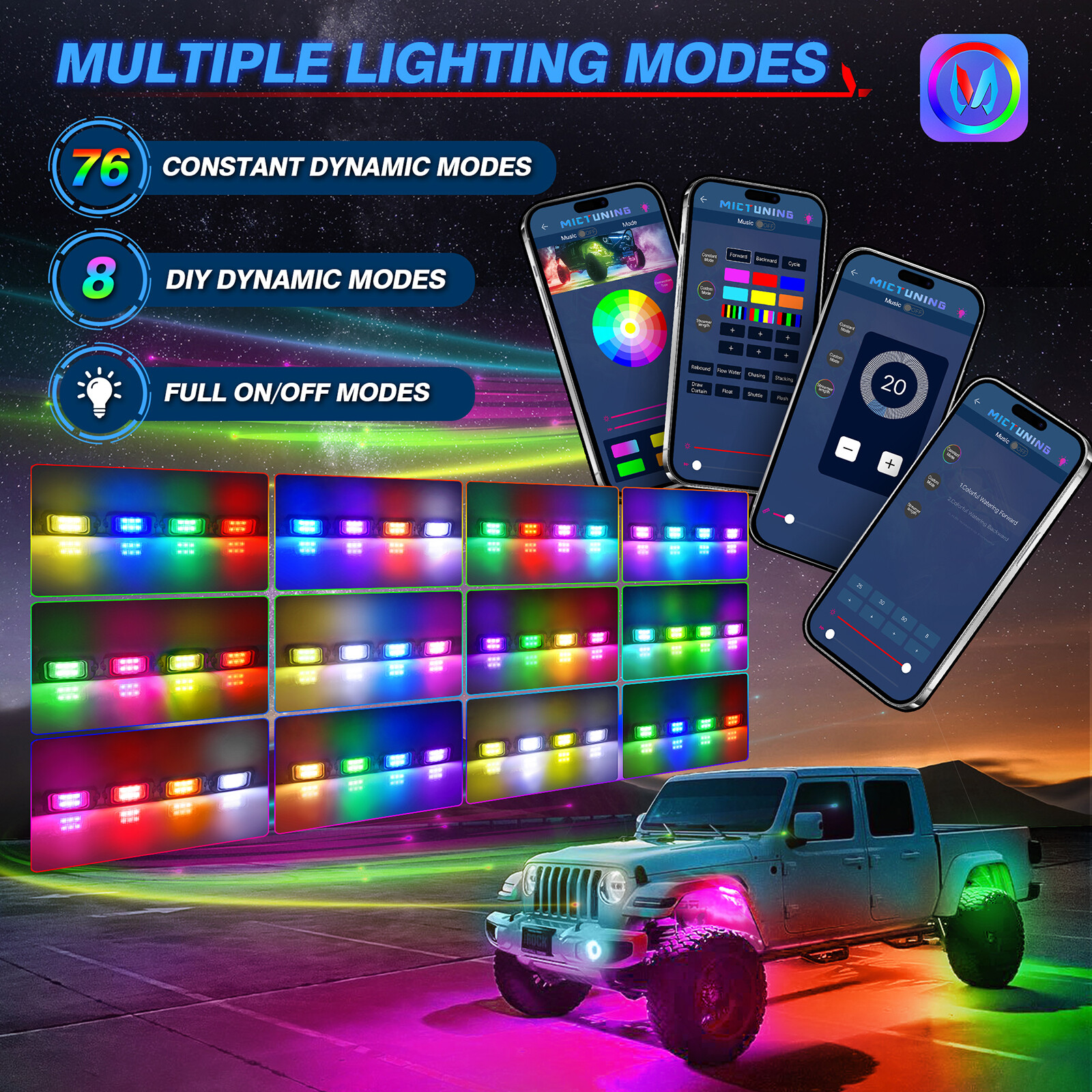 8/10/12 Pods RGB LED Rock Lights Offroad Truck APP Underbody Underglow Neon Kit