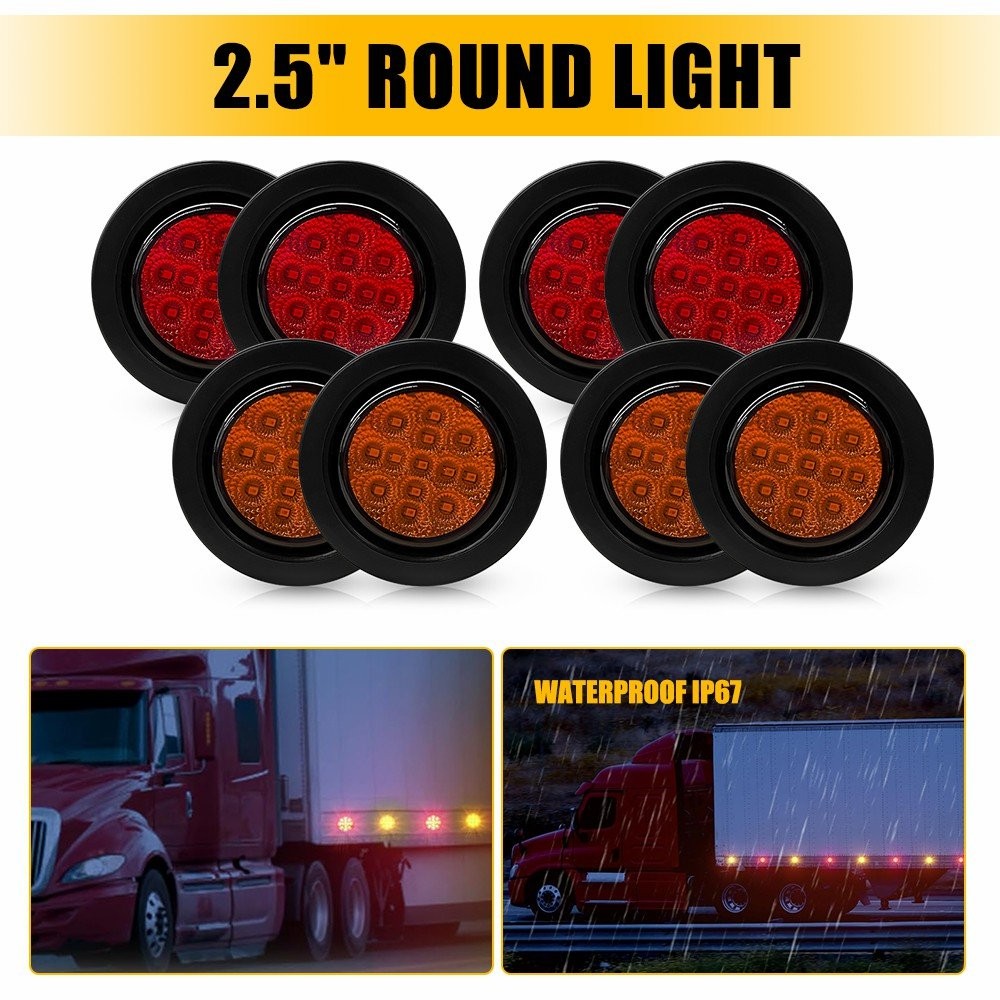 4-8pcs 2.5″ Inch DOT Round Trailer 13 LED Marker Light w/ Grommet for Truck RV