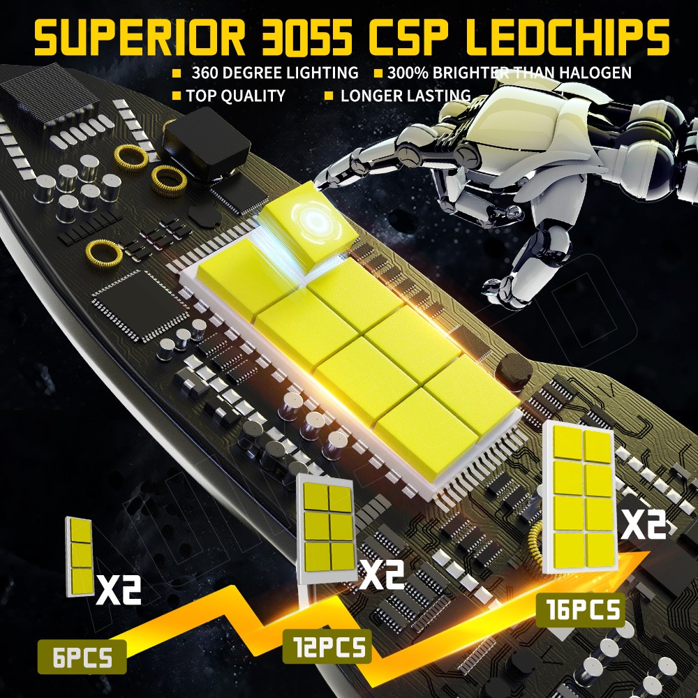9012 H16 6500K White LED Headlight Kit Hi/Low Beam Fog Light Bulbs Super Bright