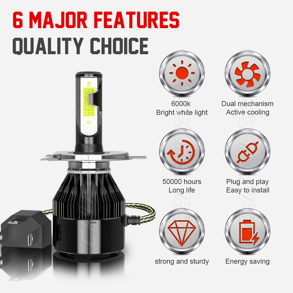 2Pc 7″ inch Black Round LED DRL Headlight Hi-Lo Beam For Peterbilt 379 359 Truck
