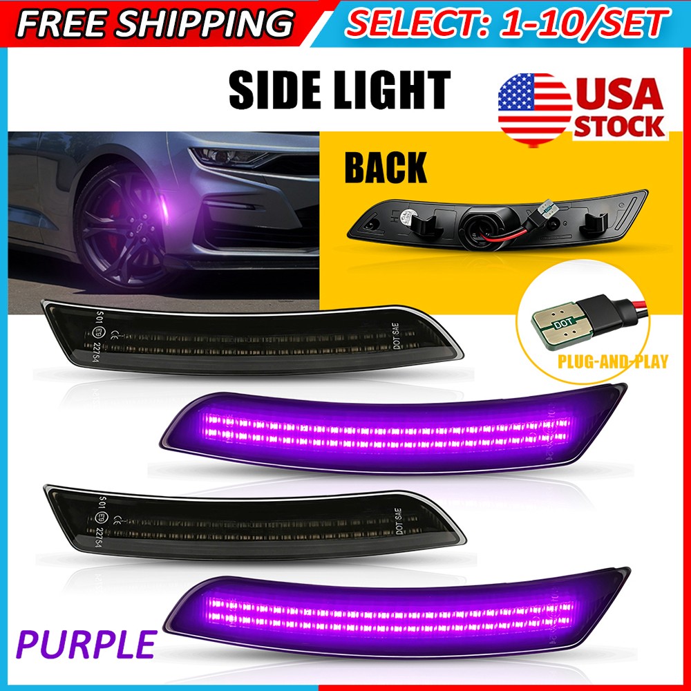4-40x LED Front Rear Side Marker Light Dynamic Purple For 16-23 Chevrolet Camaro