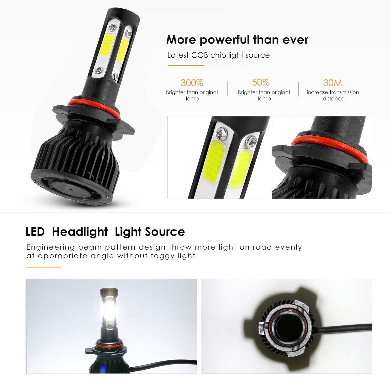 4-Sides 9012 LED Headlight Bulb High Low Beam 2500000LM Super Bright 6500K White