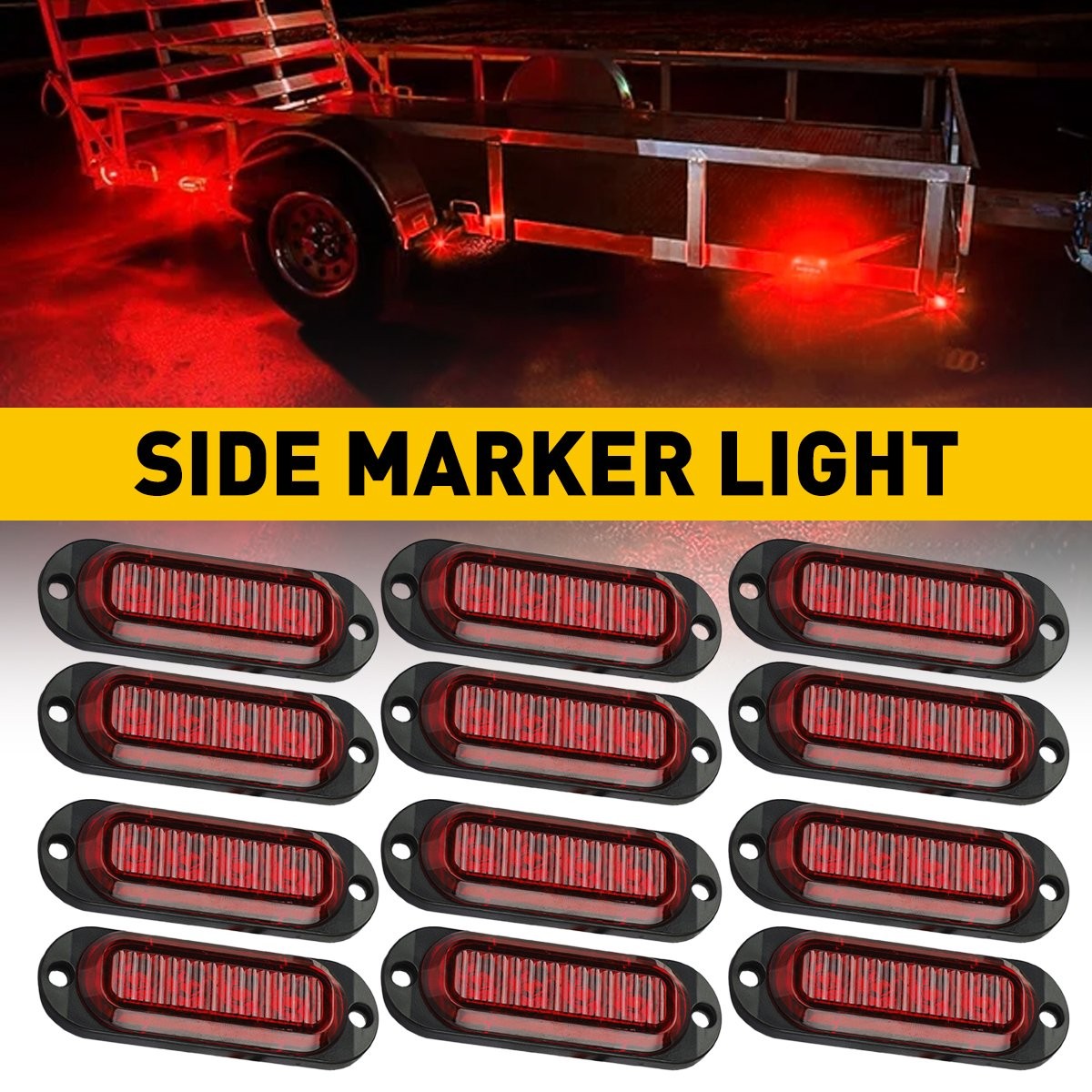 Universal Red 4-LED Side Marker Lights Indicator Clearance Oval Lamps 12PCS New