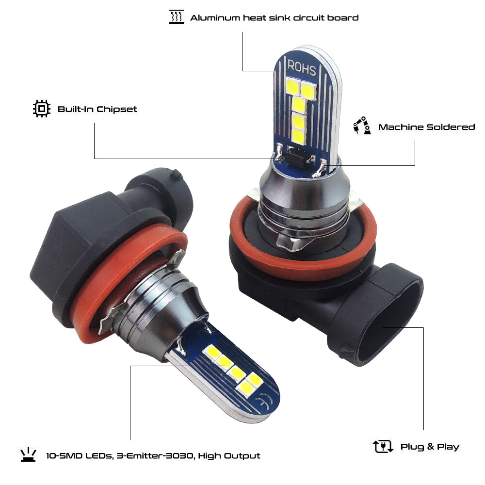 2 Extremely Bright Lemon Green H11 Fog Light LED Bulbs for Honda Civic 2006-2020
