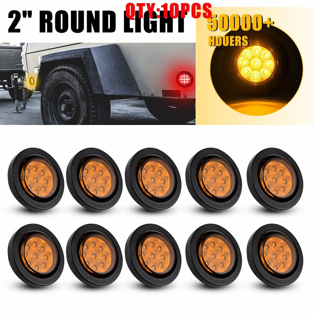 2″ Inch DOT Amber Round Trailer 9 LED Marker Lights Grommet Fit Truck RV 10-50X