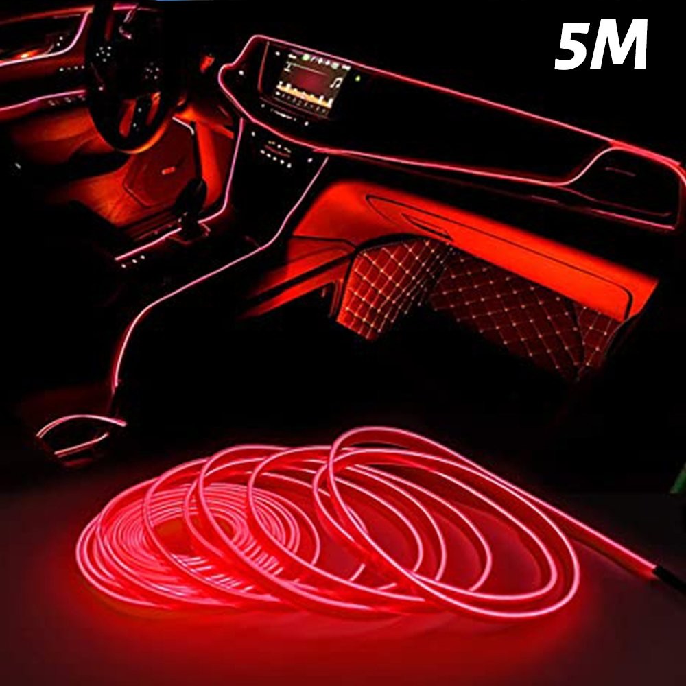 5M Red LED Car Interior Decorative Atmosphere Lamp Wire Strip Light Accessories