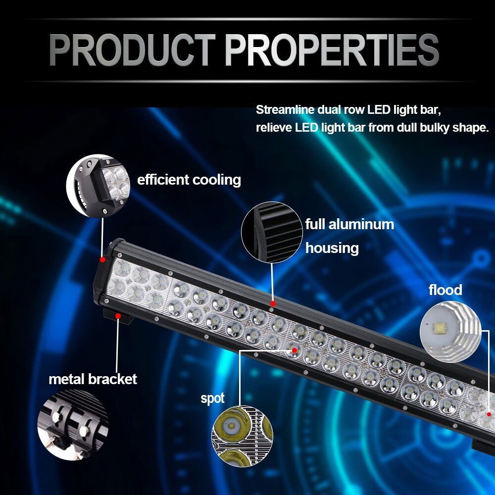 52″ Inch 1000W LED Light Bar Spot Flood + 12″ + 4″ Pods For Jeep Truck SUV Boat