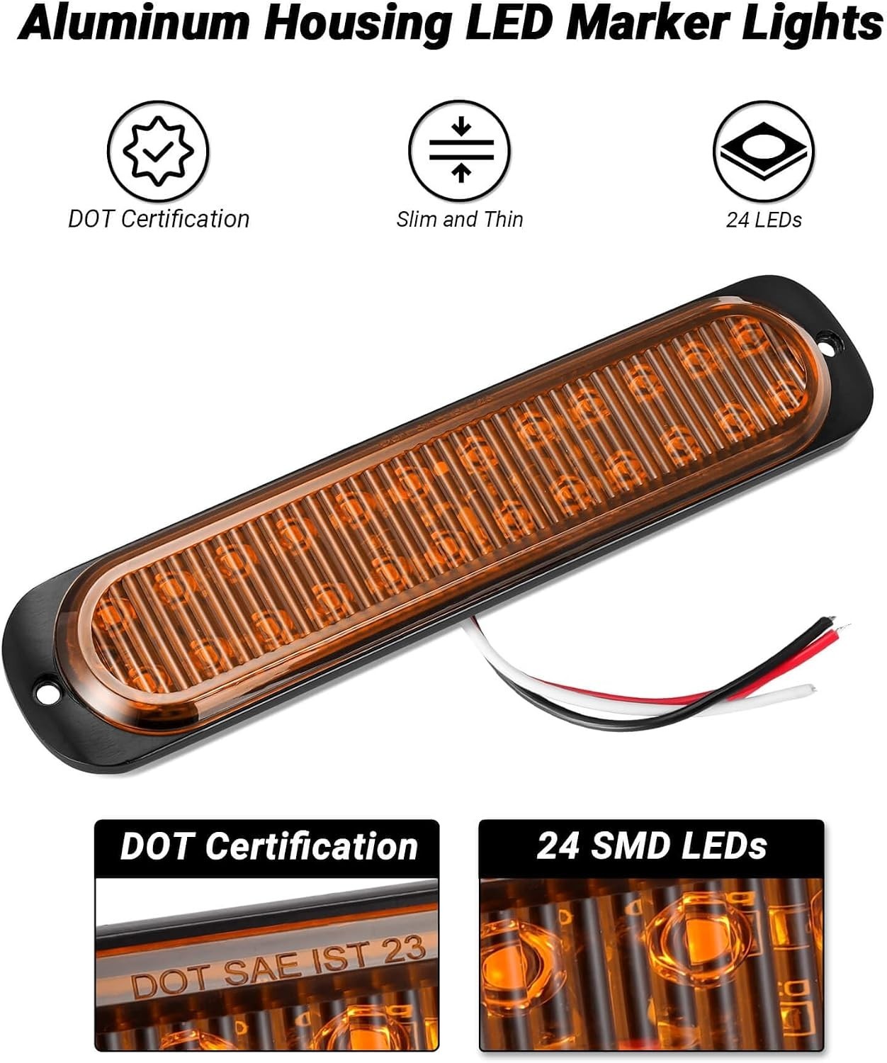 LED Trailer Side Marker Turn Signal Light 7.5 Inch Aluminum Housing Amber 24 …