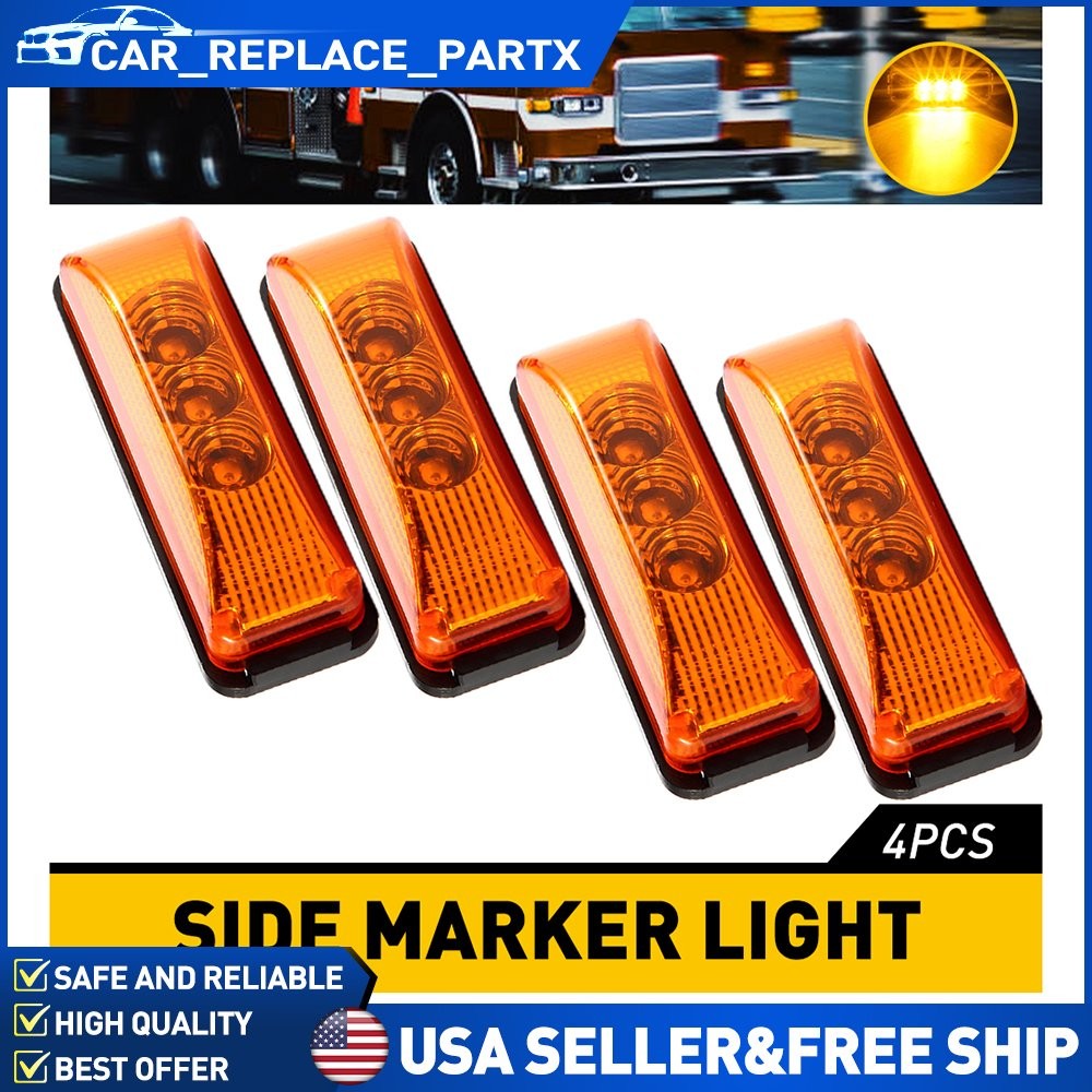 4PC Amber 3LED Side Marker Lights RV Truck Trailer Clearance Light Waterproof US