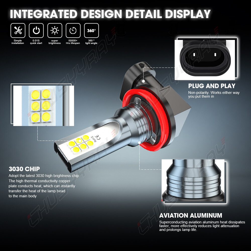 LED Fog Light Bulb H11 High Power Driving Lamps Clear White Foglight Bulbs Kit
