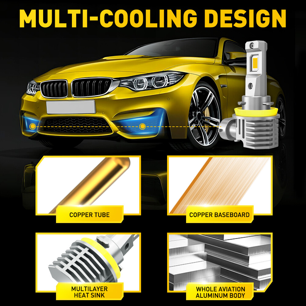 H11/H8 LED Headlight Bulbs 3000K Amber Yellow Super Bright Fog DRL High Power x2
