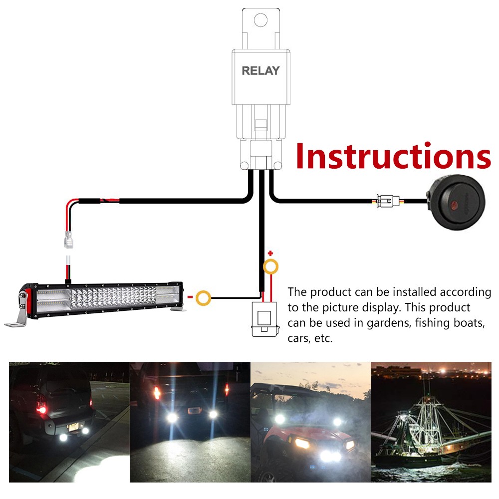 6.5ft LED LightBar Wiring Harness Kit 12V 40A Fuse Relay ON/OFF Switch-1 Lead US