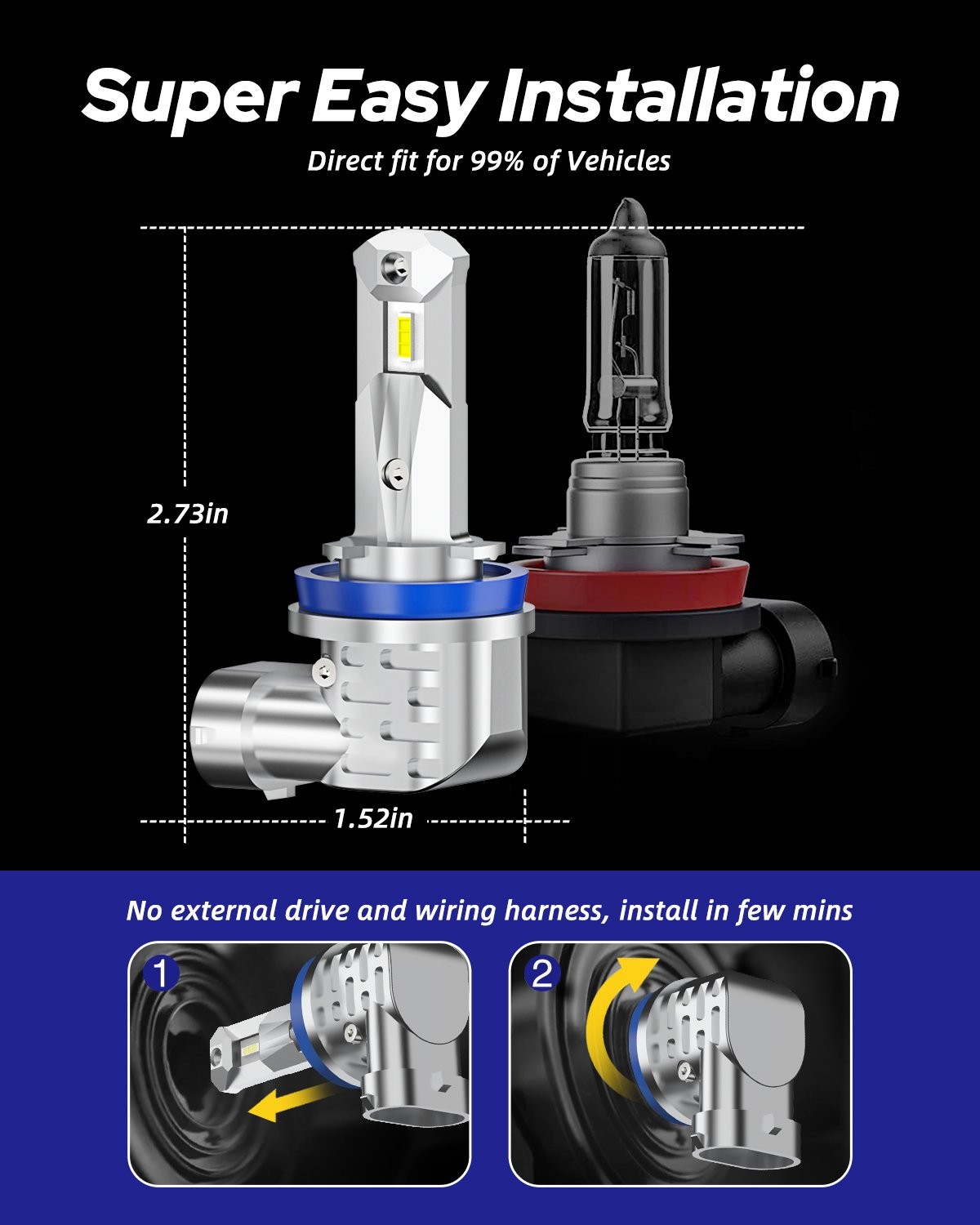 4x 9005 & H11 Combo LED Headlight High Low Beam Bulbs 6000K Super White Bright