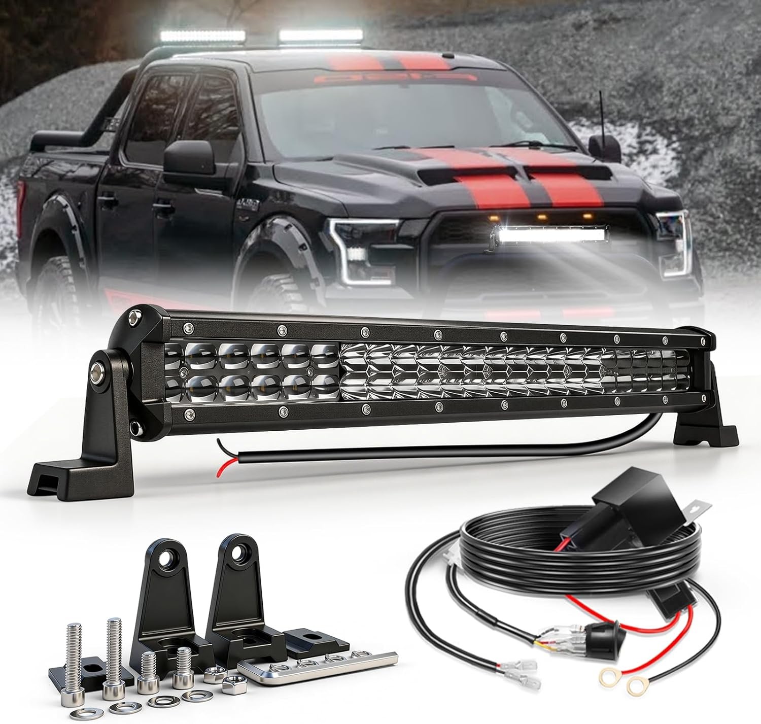 20INCH LED Light Bar Spot Flood LED Work Fog Lamp Offroad 4WD Truck SUV+ Wiring
