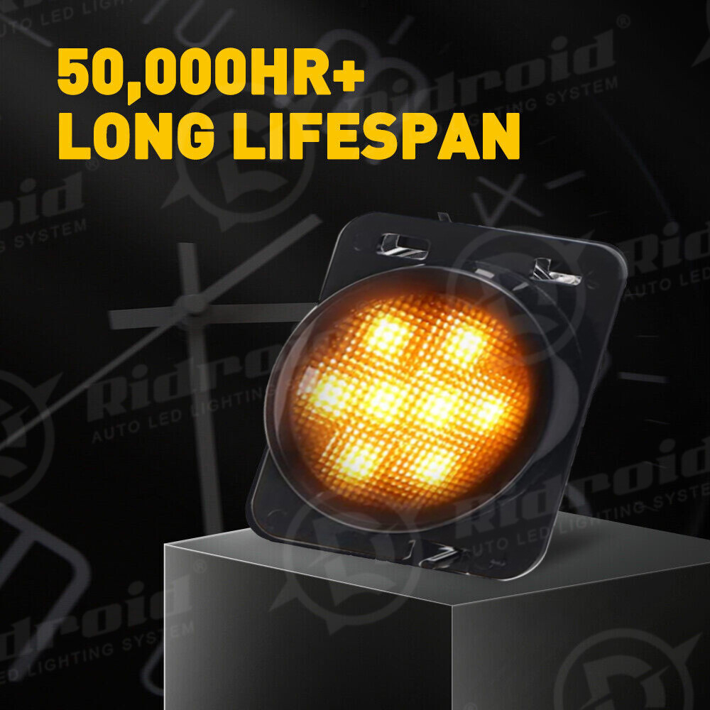 LED Side Marker Fender Lights Amber Smoked Lens For Jeep Wrangler JK 2007-2018