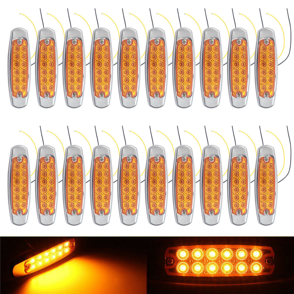 20 PCS 12-LED Amber Side Marker Light Clearance Truck Trailer For Peterbilt 12V